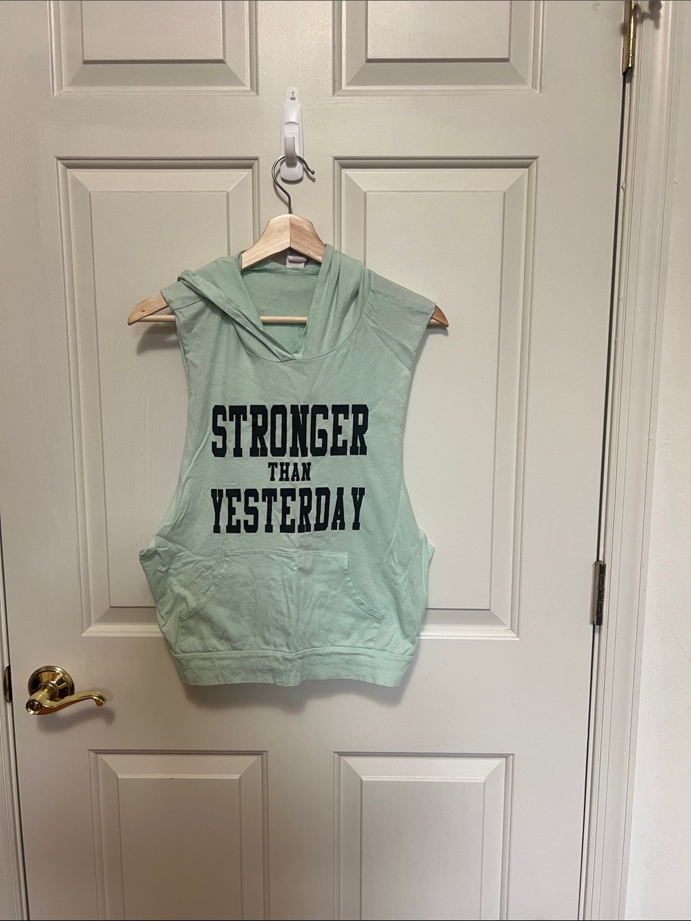 Stronger Than Yesterday Sleeveless Hoodie Tank - Mint